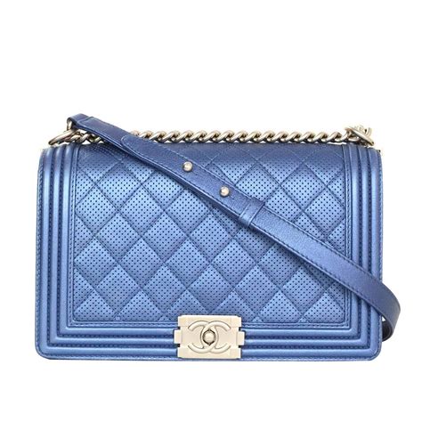 chanel metallic blue boy bag|Chanel Metallic Blue Perforated Quilted Leather Medium Boy Flap Bag.